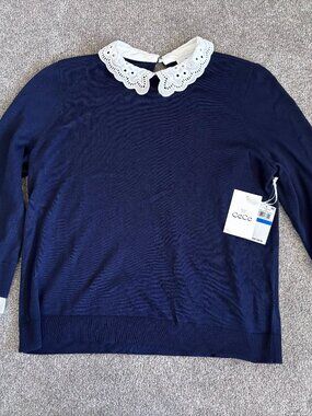 CeCe Blue Frill Collar Womens Sweater - Size XL